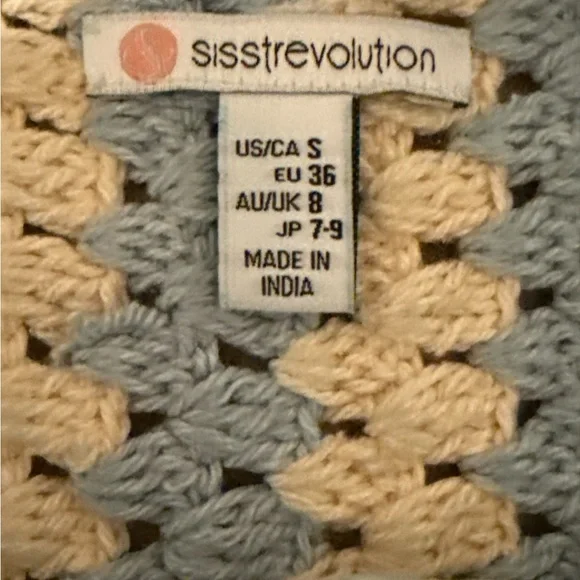 Sisstrevolution Crochet Sweater Knit Tank Cropped Blue & Green Small Beach NWT - Picture 3 of 3